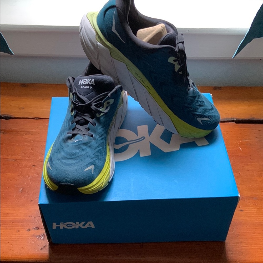 Hoka Teal and Lime Athletic Shoes running shoes